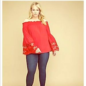 Lane Bryant red lace off the shoulder top
